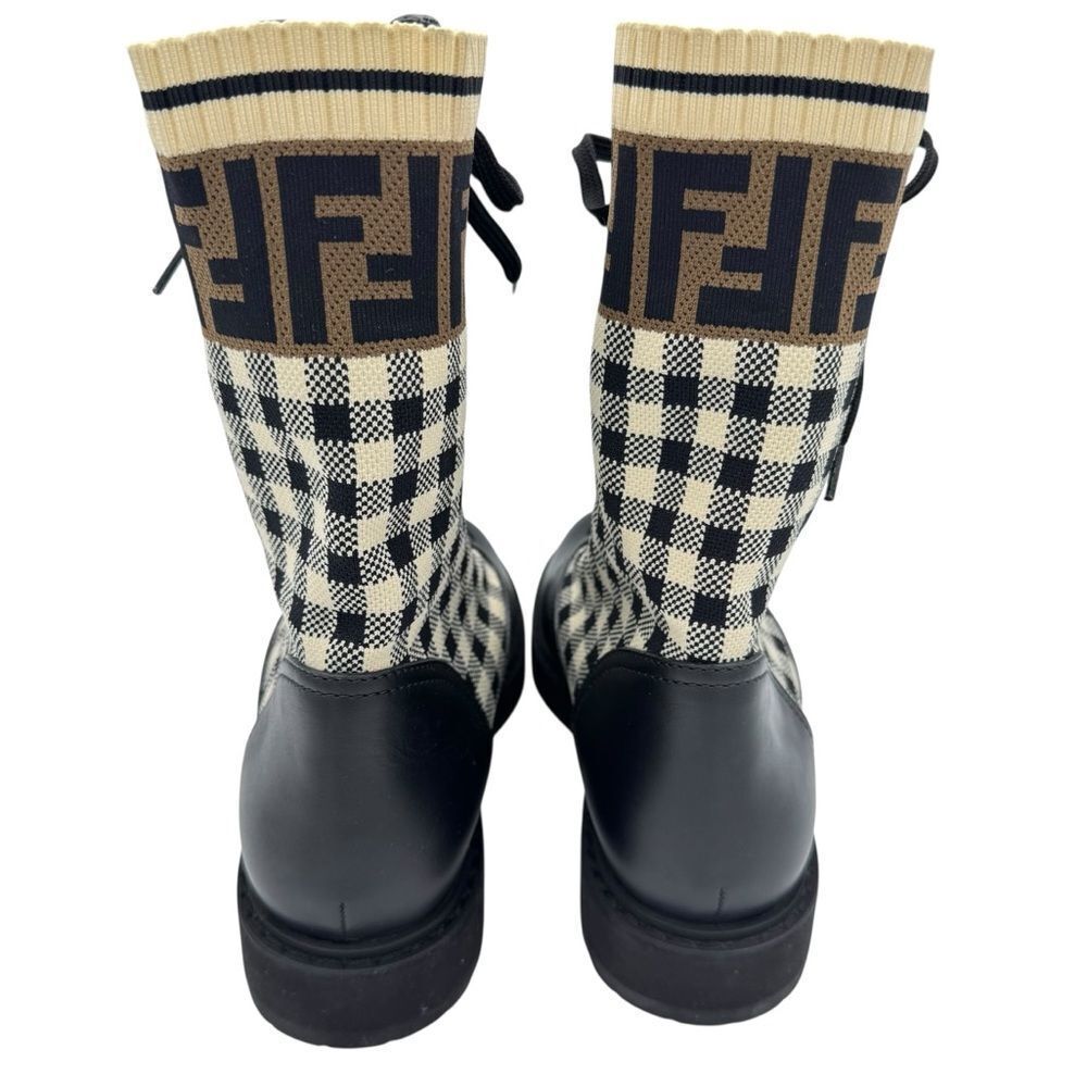 Fendi Rockoko Knit Leather Logo Biker Vitello Combat Boots Size 8.5 - Picture 7 of 12